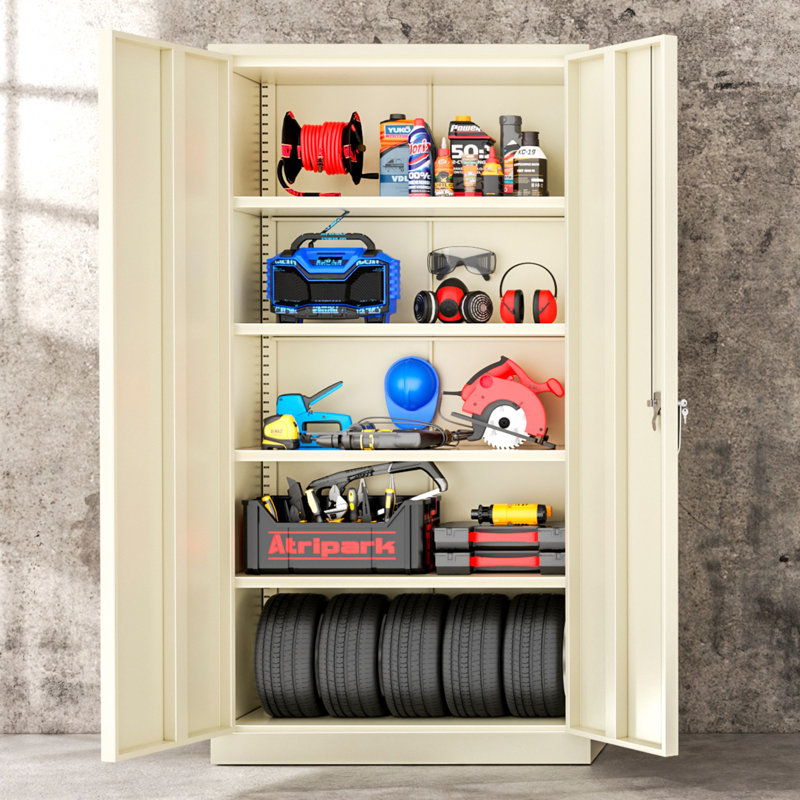 Armoires de rangement pour le garage Achyut (H 72 po x l 36 po x P 18 po), armoire à outils en métal avec 4 tablettes réglables et portes verrouillables
