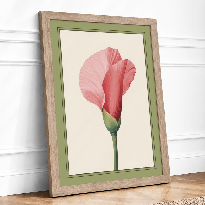 Pink Carnation Study Botanical - Framed Print, A2 - 59.4 x 42.0 cm, Oak