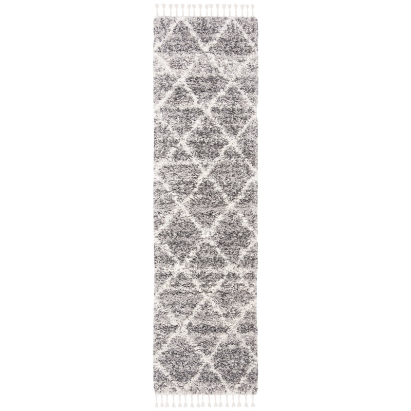 Tapis gris / ivoire Beom, Tapis de couloir 2 pi 2 po x 8 pi