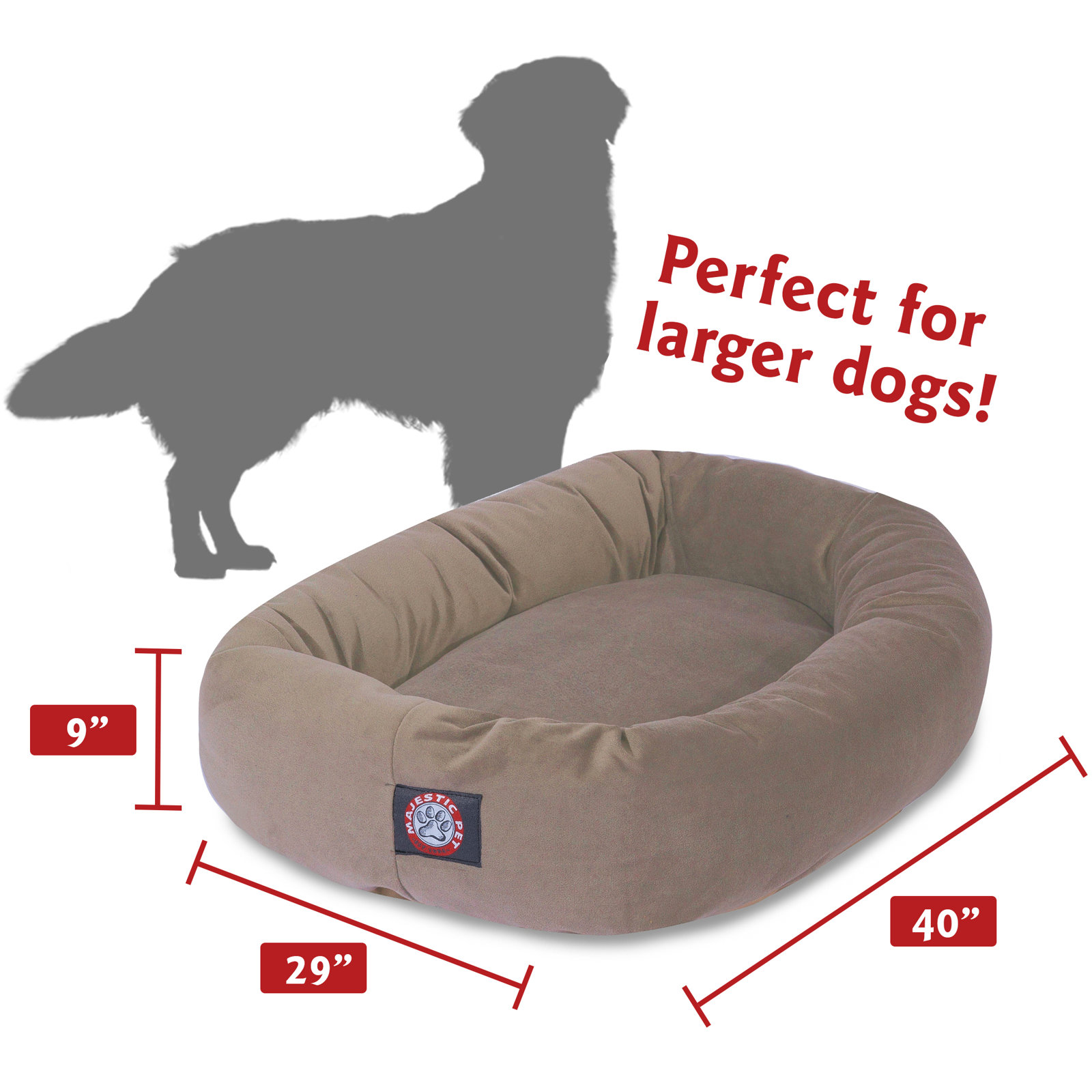Bolster Pet Bed, Large (29" W x 40" D x 9" H), Stone