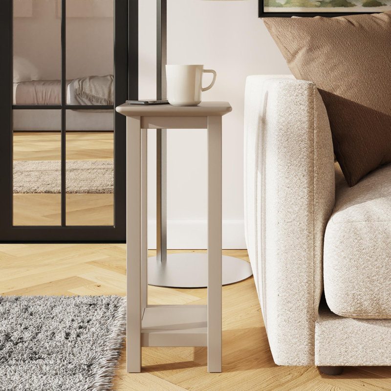 Accetturri Side End Table Plant Stand with Bottom Shelf - in Putty or Ivory White, Putty