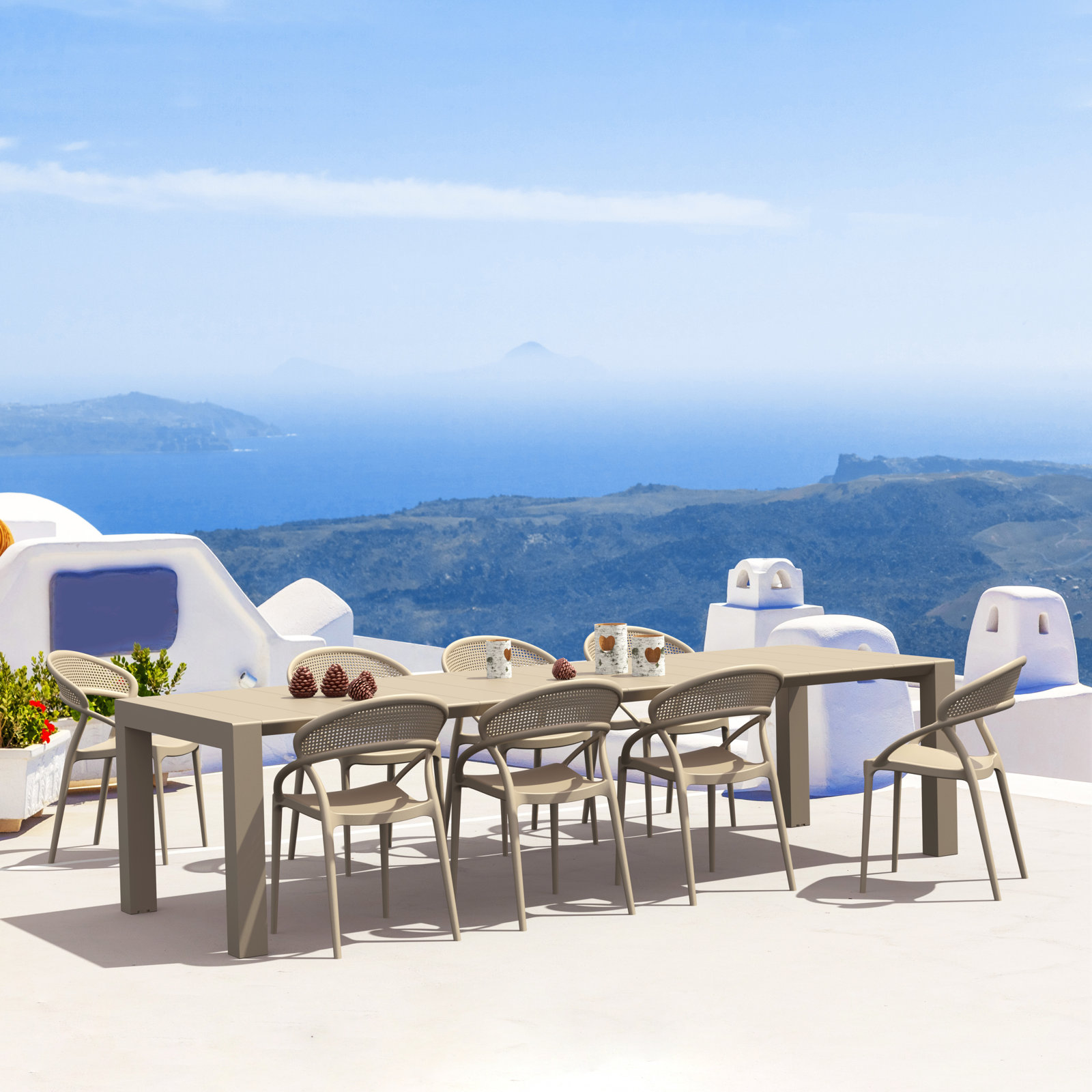 Farrah 118'' Rectangular 8-Person Outdoor Dining Set, Taupe