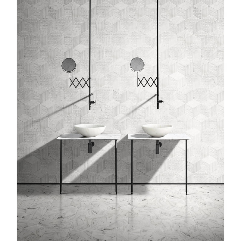 Lavabo en marbre blanc pour salle de bain, 15,7 po x H 5,9 po, bloc simple, finition semi-polie