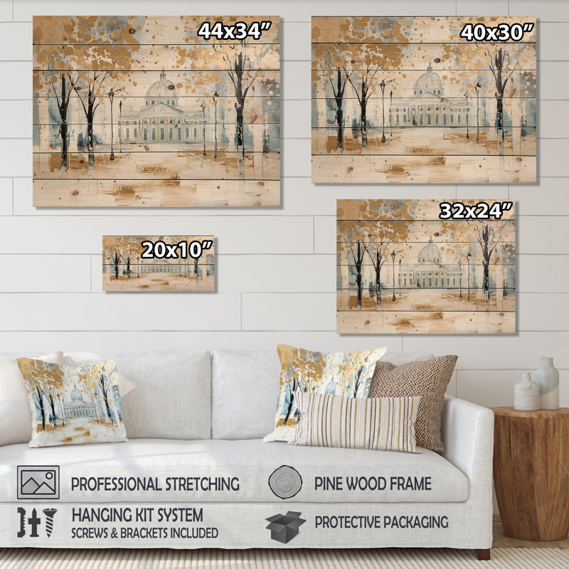 Trinity College In Dublin I - Art mural industriel en bois sur bois de pin naturel, H 24 po x l 32 po
