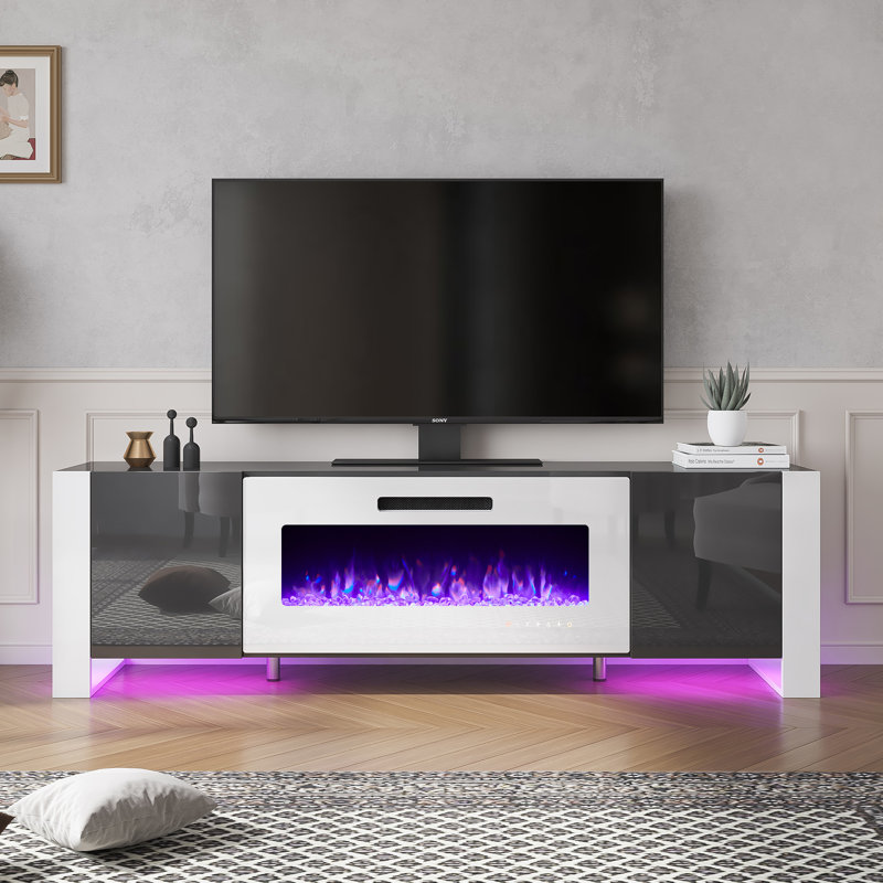 Meuble télé 70 po avec foyer électrique Bhhatu, noir, Noir, 70
