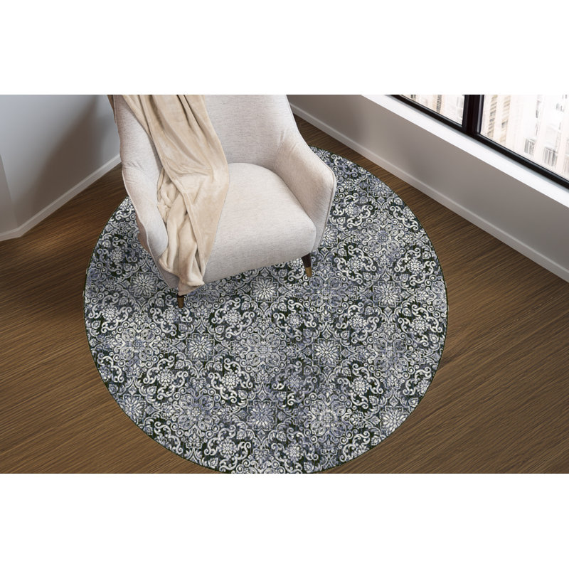Tapis bleu acier Attell, Rond 7 pi 10 po
