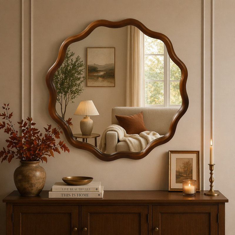 Miroir Wavy, L 36 po, Noyer foncé