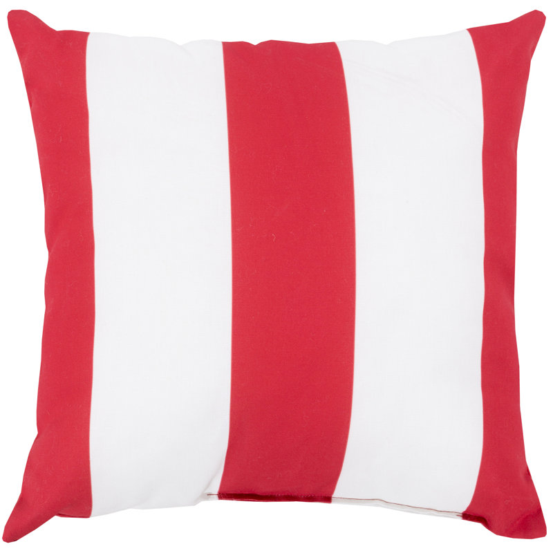 Rain Striped Outdoor Throw Pillow, 20" x 20", Poppy/Ivory