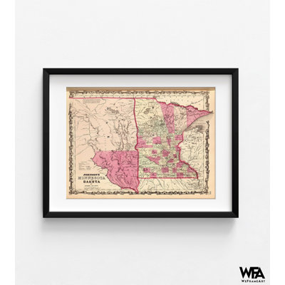 Minnesota et Dakota 1862, carte de l'État de Minnesota, carte antique du Dakota, carte du territoire du Dakota, carte rustique du Minnesota, impression murale Dakota