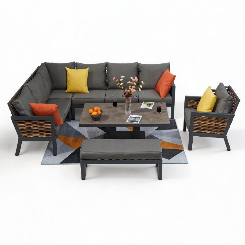 Patio Dining Set with Rectangular Table, 7, No