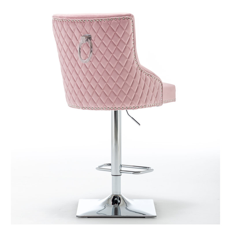 Portland Swivel Upholstered Adjustable Height Counter Stool with Metal Frame, Pink