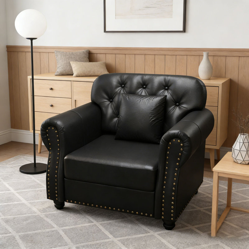 41.3"Upholstered Faux Leather Chair, No Included, Black