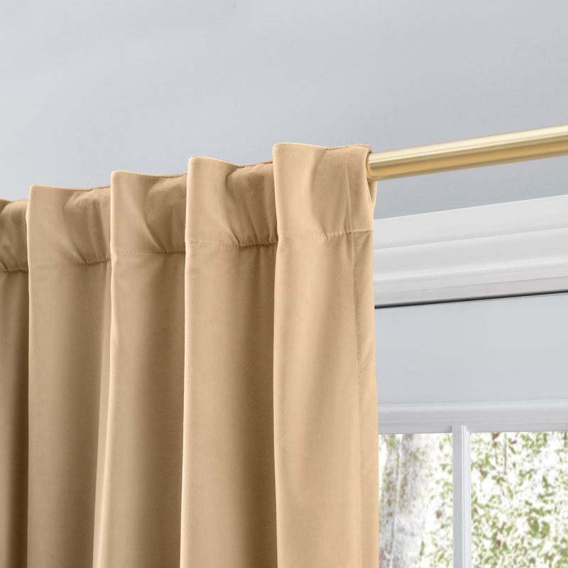 Premium Velvet Myreon Solid Color Room Darkening Thermal Rod Pocket Decorative Tie-Up Curtain Panel, Champagne