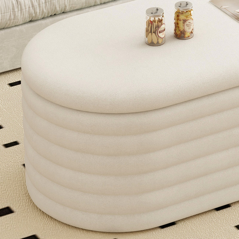 40-inch Storage Bench, White Fabric. For Bedroom, Living Room. Hinge, Resilient Padding. Extra Seating And Chenille Bench With Storage, White. Pleasant Sitting Experience.