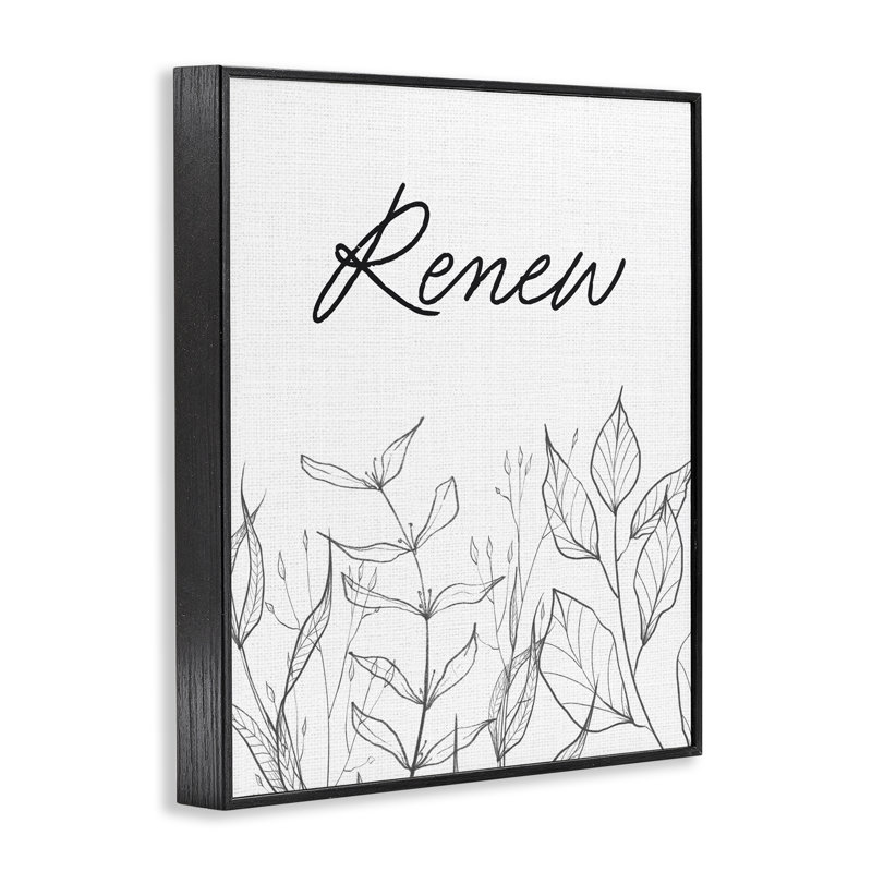 «Renew with Leaf Outline», estampe numérique giclée par Designed, H 14 po x l 11 po, Giclée encadrée noir minuit