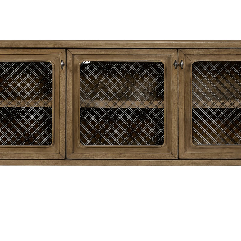 Almond - Coloured Solid Wood+ Cabinet With Three Mesh Front Doors, Well Organized Interior For Dining, Open Lower Display Shelf, Elegant Turned Legs, 19.46 In Width Of Featuring Decorative Metal