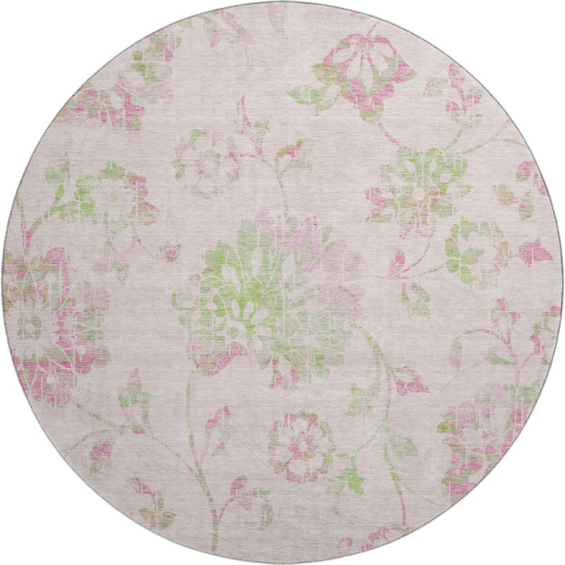 Tapis rose Prisco lavable à la machine de qualité supérieure, Rond 8 pi