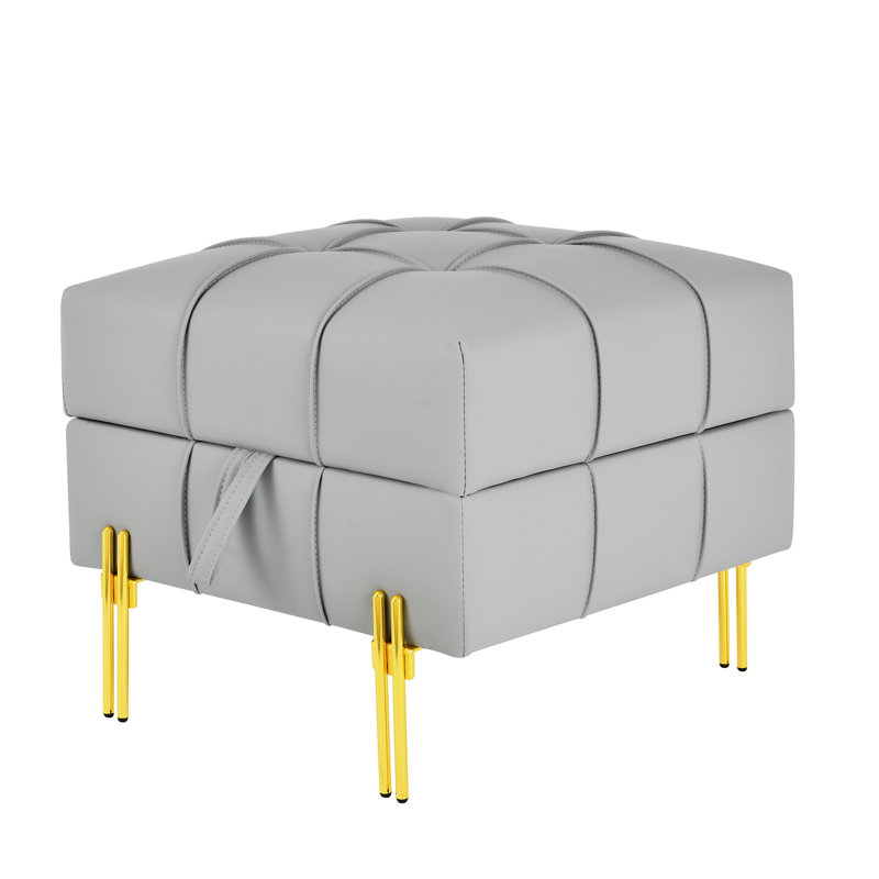 Scratch Leather Entryway Storage - 22 Inches, Gray With Golden Stainless Steel Legs, Pet- 22" Bench Legs, Gray