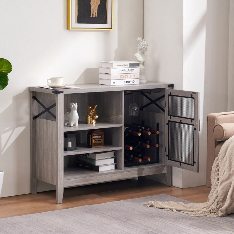 Armoire à vin de conception industrielle avec support à vin de rangement, 6 lumières DEL de couleur, Blanc