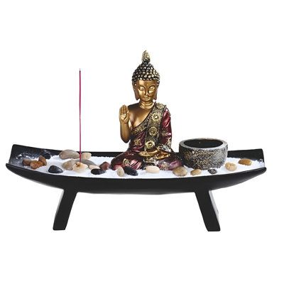 11"W Buddha with Candle Holder and Incense Sitck Holder Figurine