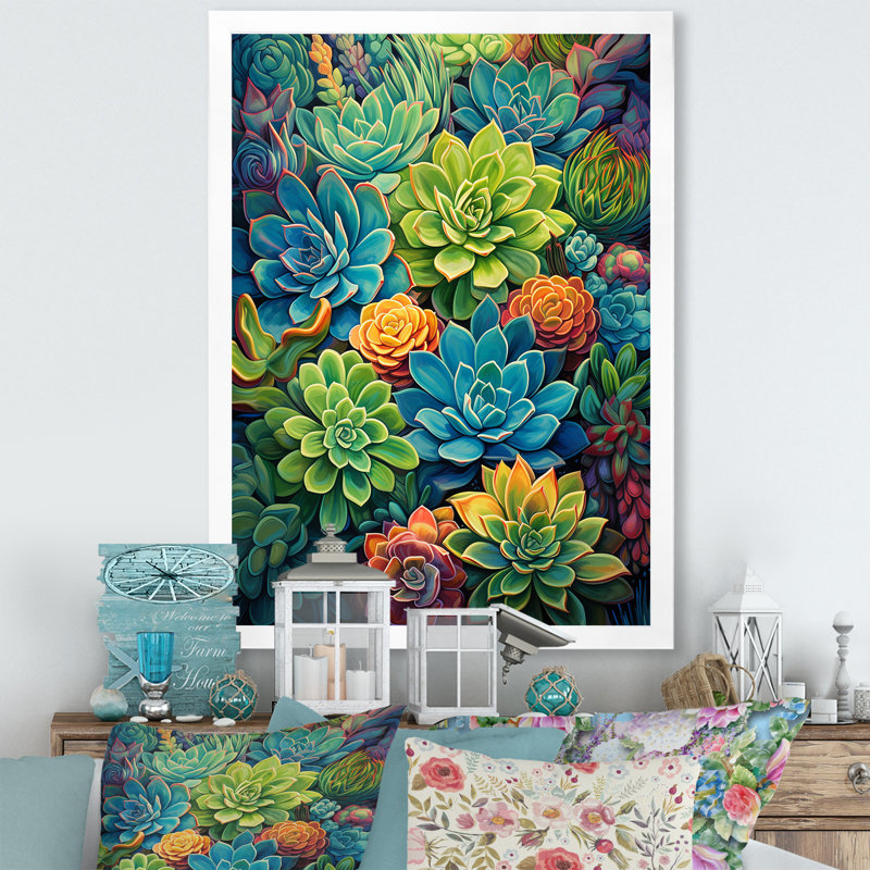 Eugina " Succulent Paradise I ", White Picture Framed, 40" H x 30" W x 1.5" D
