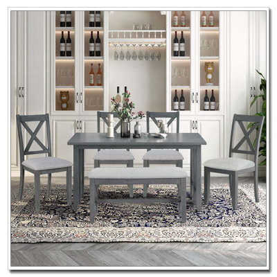6-Piece Space-Saving Folding Dining Set with X-Design (Gray)