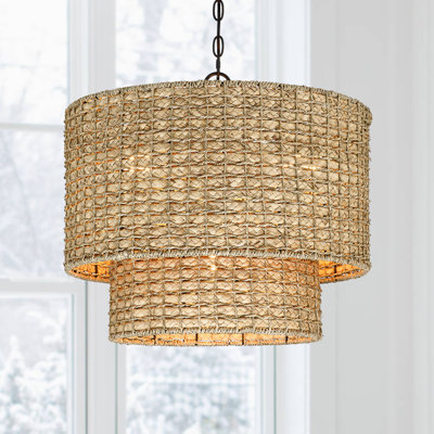 Stutz 4-Light Dimmable Rattan Drum Chandelier 