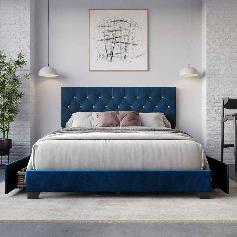 Svend Upholstered Platform Storage Bed, Blue, King
