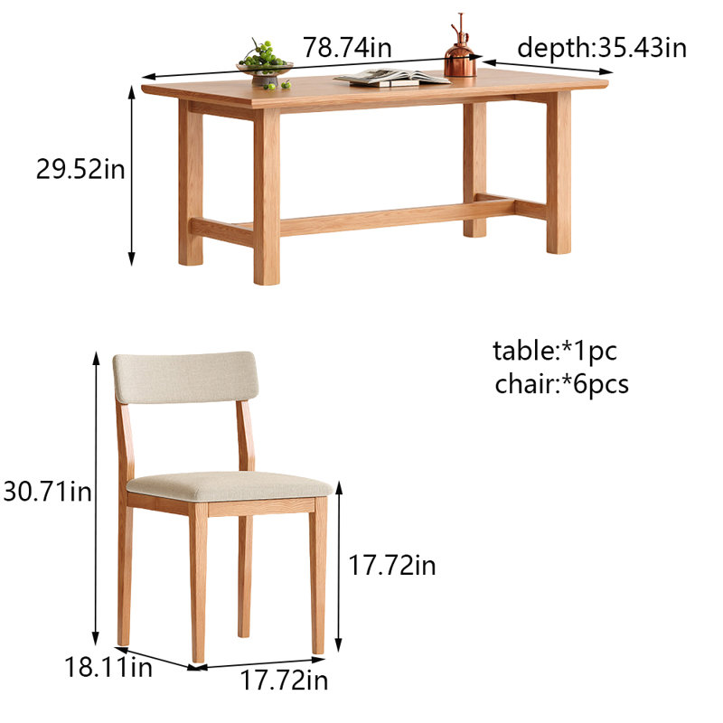 Combinaison table et chaises de salle à manger, H 29,52 po x L 78,74 po x l 35,43 po
