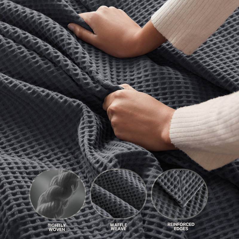 Couverture en coton 1pc, Gris foncé, L 90 po x l 66 po