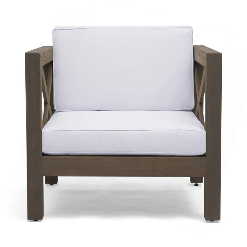 Fauteuil club moderne pour salle à manger, Blanc / bois brun