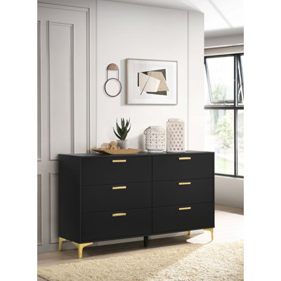 Tracie 6-Drawer Dresser Black And Gold