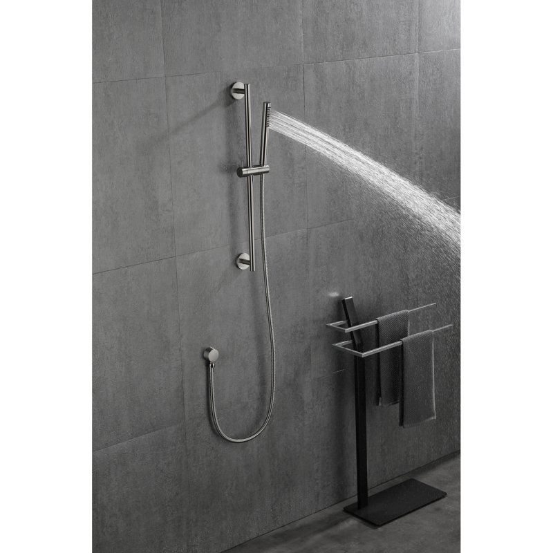 Handheld Shower With 59 - Inch Hose And 28 Slide Bar, Height Flexible Quality, Brushed Nickel Finish, Stainless Steel For Long Run Use Bar Hose, Adjustable Height, Steel, Functional Spray Settings