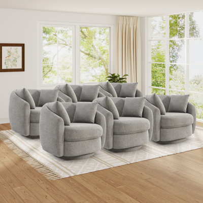 Fauteuil d'appoint pivotant moderne de 38 po de large avec rangement sous le siège et 2 coussins amovibles (ensemble de 6)