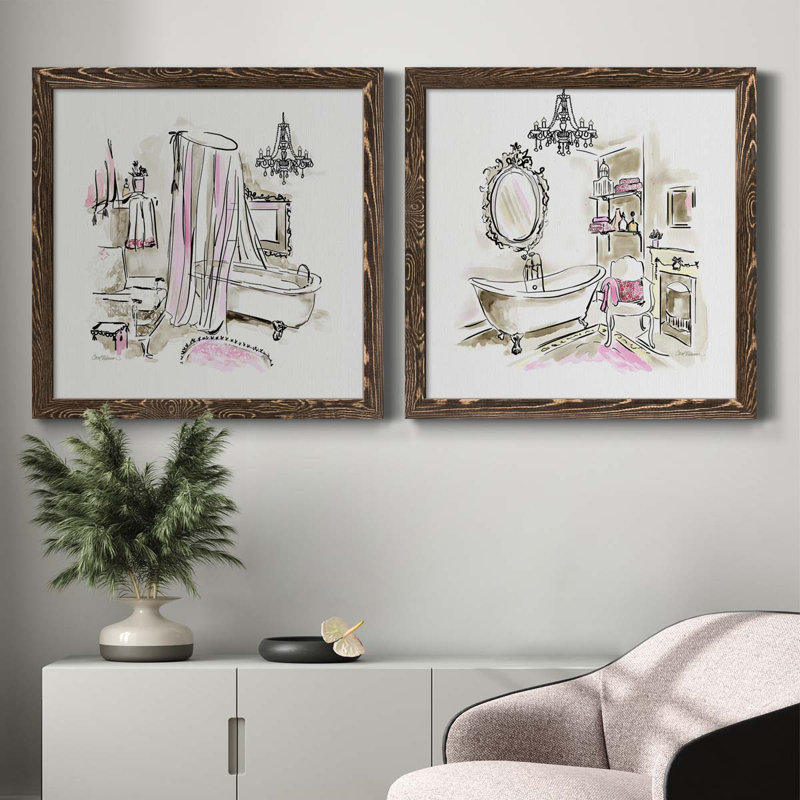 «Pink Opulence I», ensemble de 2 peintures sur toile encadrées, H 31,5 po x l 63 po x P 1,5 po, Érable encadré
