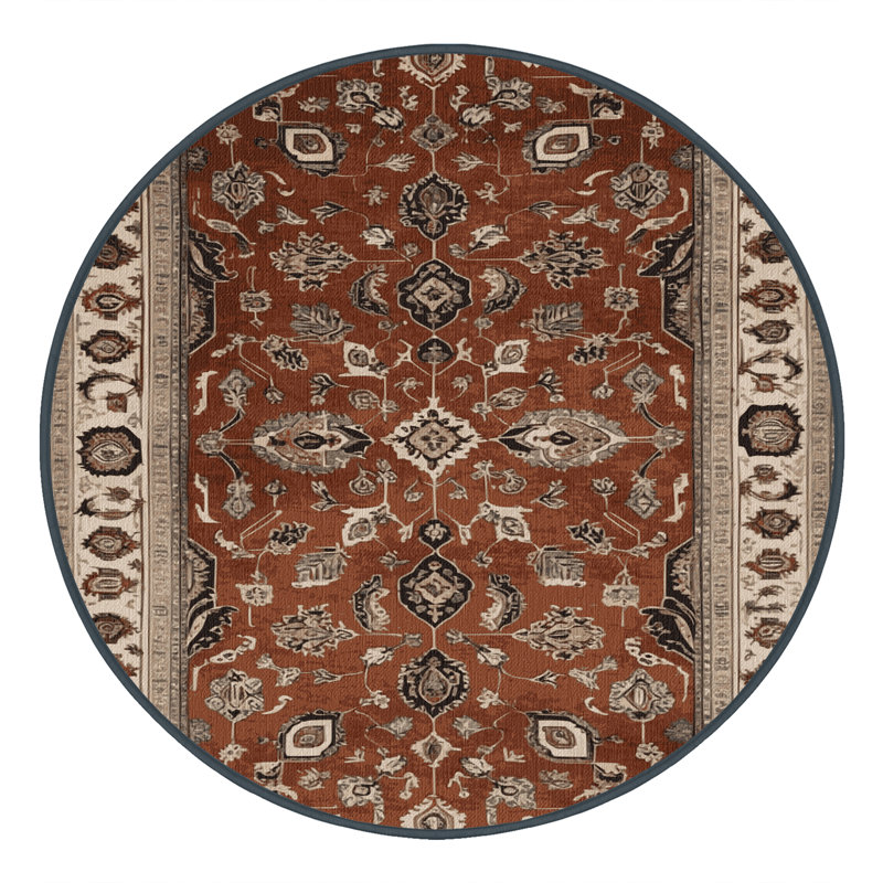 Machine Washable Persian Brown Area Rug, Round 8'