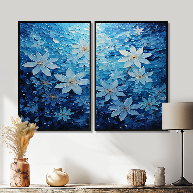 Fleurs majestueuses pointillisme glacial - Fleurs, ensemble de 2 reproductions d'art sur toile, H 36 po x l 48 po, Noir
