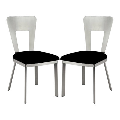 2 chaises en métal 2 pièces avec siège en microfibre noire et chaises de salle à manger de style contemporain, de 2 pièces