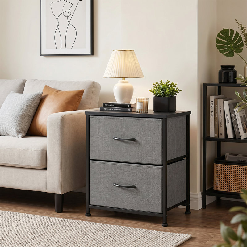 Table de chevet 2 tiroirs avec plateau en bois, table de chevet et table de bout pour la chambre à coucher, Grey