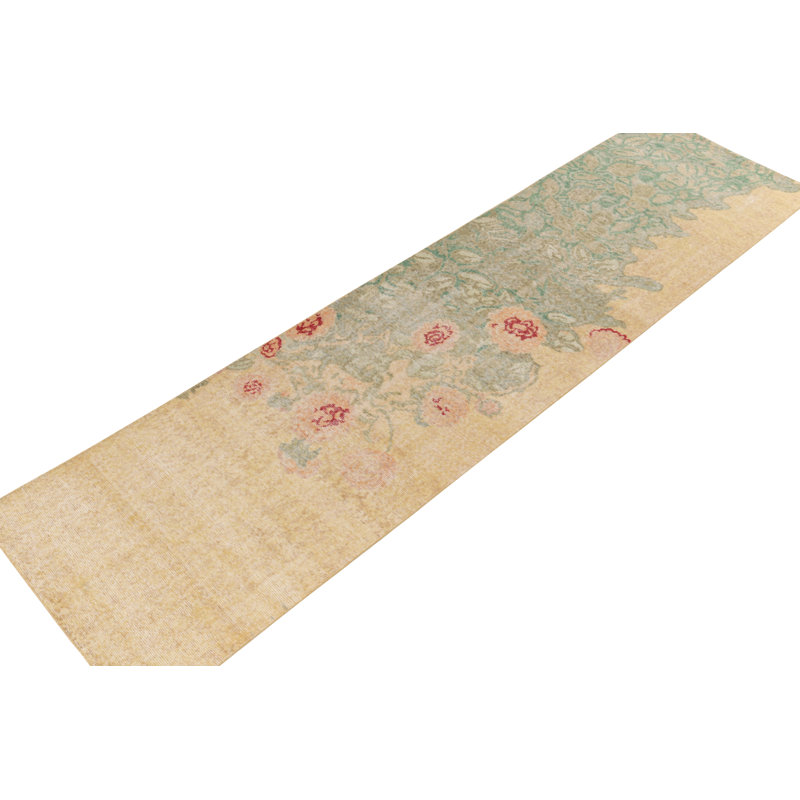 Distressed Homage Wool Floral Area Rug, Runner 2'6" x 8'