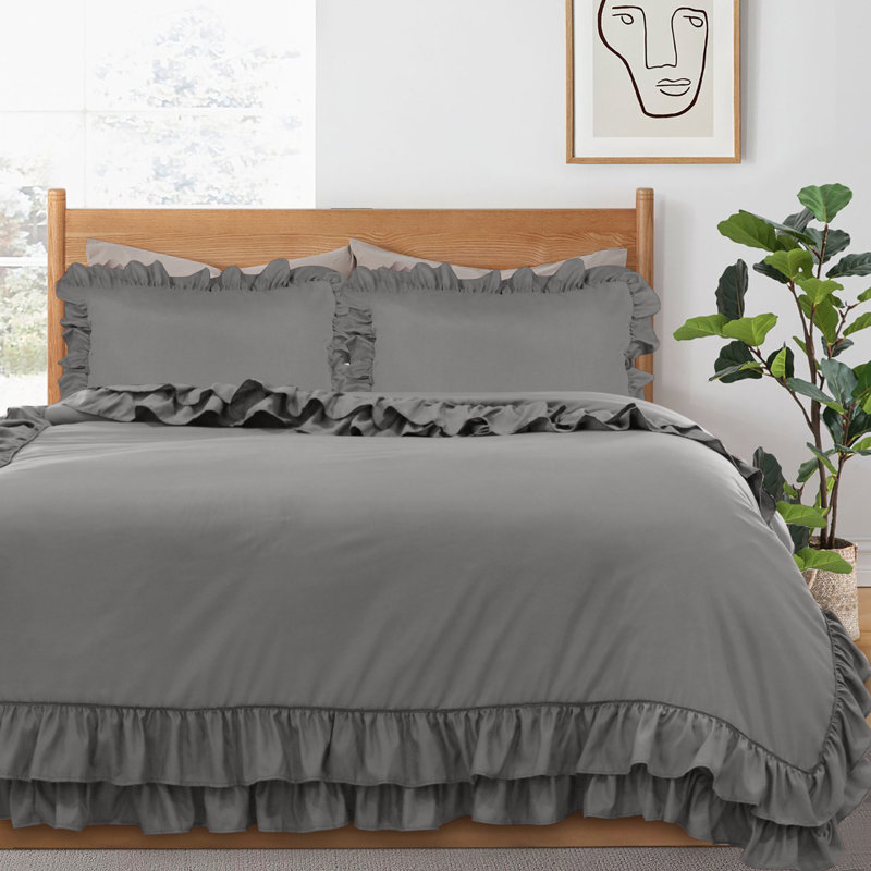 Jimi Microfiber Solid Colour Duvet Cover with Pillowcases, Single, Grey