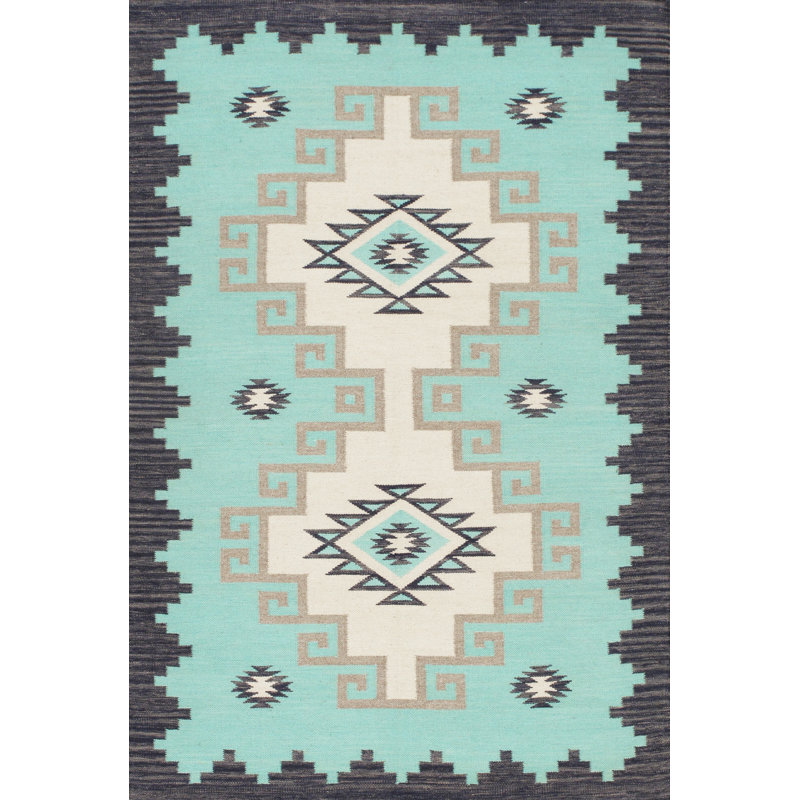 Tapis turquoise en laine tissé à la main Tuscany, Vert