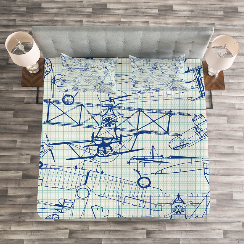 Airplane Bedspread Set with Shams, 220 x 264 cm