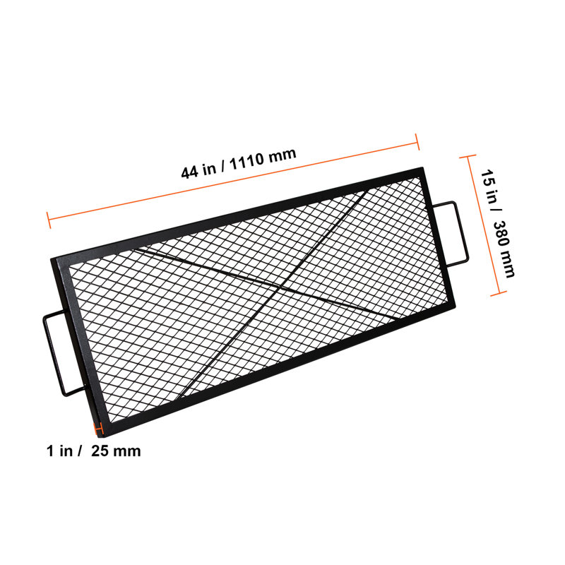 Barbecue pour foyer, rectangulaire en acier de 44 pouces pour le camping, capacité de charge élevée, maille en losange, même chaleur, noir très résistant avec support en X, fête extérieure idéale, transfert,