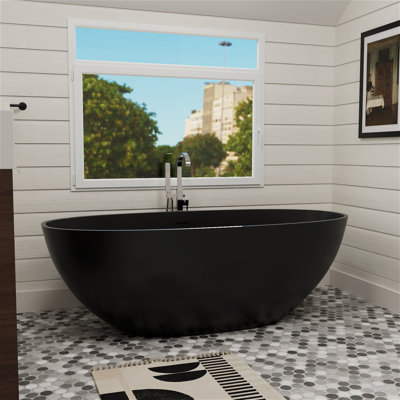 Baignoire de trempage autoportante de 55 po x 29,5 po avec bonde escamotable et trop-plein, certifiée Cupc