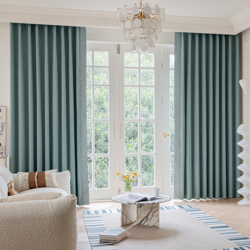 Annabelle Cotton Blend Blackout Curtain Panel Pair, Teal, 50" W x 108" L