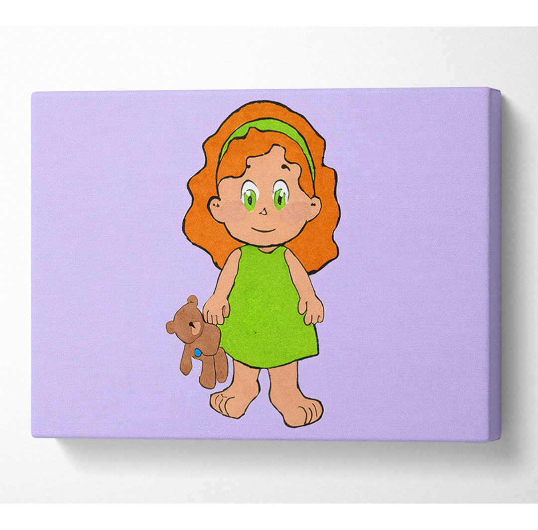 Mädchen mit Teddybär lila - Leinwanddrucke auf Wrapped Canvas