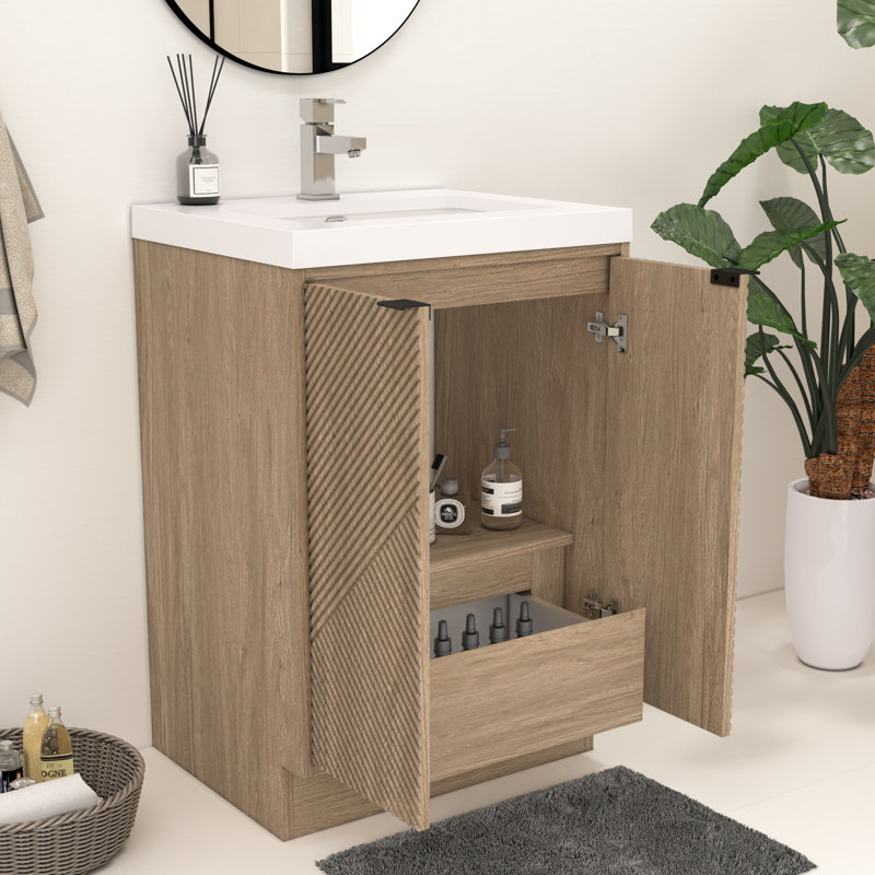 Meuble-lavabo autoportant de 23,6 po avec lavabo en acrylique renforcé Monterey, Marron clair, 24"