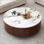 Table basse dorée en pierre frittée avec base noyer, facile à nettoyer et amp; 2 tiroirs pour le salon