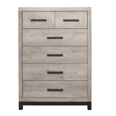 Commode de chambre à coucher bicolore à finition grise 1 pièce avec 5 tiroirs de rangement